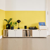 stocubo - Schallplatten Sideboard, Lowboard weiß für LPs mit Türen