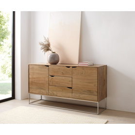 DELIFE Sideboard Loca 140x39 cm Akazie Natur 3 Schübe 2 Türen, Sideboards