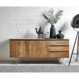 DELIFE Sideboard Stonegrace 175x45 cm Akazie Natur Schiefer 2 Türen 3 Schübe Fuß 20 cm, Sideboards