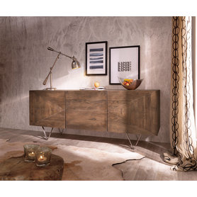 DELIFE Design-Sideboard Wyatt 175 cm 3D Optik mittig Akazie Braun Edelstahl Fuß 20 cm, Sideboards