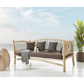 DELIFE Loungesofa Melania 212x103 cm Teak Natur mit Kissen braun, Loungemöbel