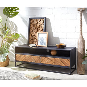 DELIFE Lowboard Famke 120 cm Mango Teak 1 Fach 2 Schubladen, Lowboards