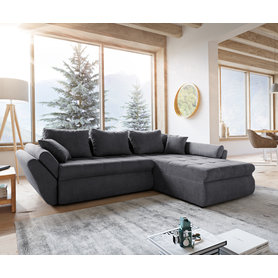 DELIFE Ecksofa Loana 275x185 Graphite Schlaffunktion Ottomane variabel, Ecksofas