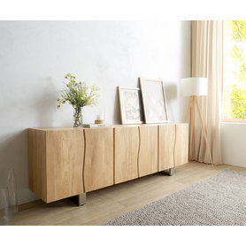 DELIFE Sideboard Live-Edge 220 cm Eiche Natur Massiv 6 Türen, Sideboards, Baumkantenmöbel, Massivholzmöbel, Massivholz