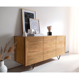 DELIFE Sideboard Kayu 145x40x70 cm Akazie Natur 3 Türen V-Fuß, Sideboards