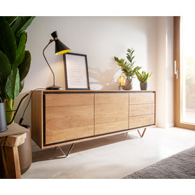 DELIFE Sideboard Stonegrace 175 cm Akazie Natur 2 Türen 3 Schubladen Steinfurnier V-Fuß, Sideboards