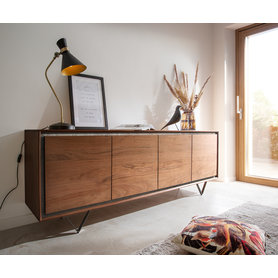 DELIFE Sideboard Stonegrace 200 cm Akazie Braun Steinfurnier 4 Türen V-Fuß Schwarz, Sideboards