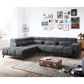 DELIFE Ecksofa Catan 295x230 Mikrofaser Anthrazit Ottomane links inkl. elektrischer Sitztiefenverstellung, Ecksofas