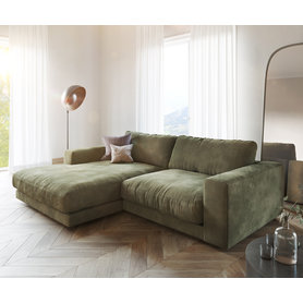 DELIFE Ecksofa Cubico 250x190 cm Samt Olive Recamiere links, Ecksofas