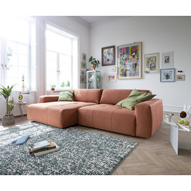 DELIFE Ecksofa Lazaro 300x160 cm Flachgewebe Orange Ottomane links mit Sitztiefenverstellung, Ecksofas