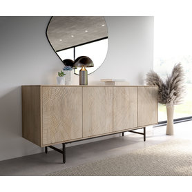 DELIFE Sideboard Wiara 180 cm Mango White Wash Metall Schwarz 4 Türen, Sideboards