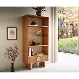 DELIFE Bücherregal Surimu 90x185 cm Akazie Hellbraun 2 Türen 4 Fächer Regal Holzfüße, Standregale