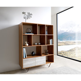 DELIFE Highboard Kleo 115x150 cm Akazie Natur 2 Türen V-Fuß Edelstahl, Highboards