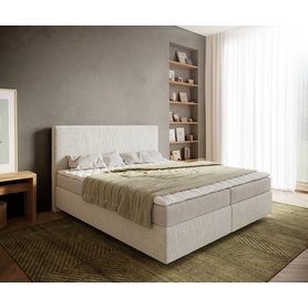 DELIFE Boxspringbett Dream-Well 180x200 cm Bouclé Creme-Weiß mit Matratze und Topper, Boxspringbetten