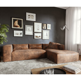 DELIFE Eckcouch Brom 260x175 cm Lederimitat  Braun Recamiere rechts, Ecksofas