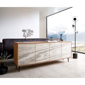 DELIFE Sideboard Kleo 175 cm Akazie Natur 4 Türen Winkelfuß Metall Schwarz, Sideboards