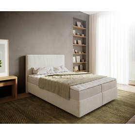 DELIFE Boxspringbett Dream-Well 140x200 cm Bouclé Creme-Weiß mit Matratze und Topper, Boxspringbetten