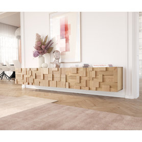 DELIFE Lowboard Puzzle 260 cm Eiche Natur schwebend, Fernsehtische