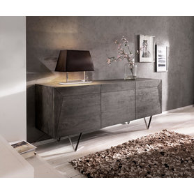 DELIFE Design-Sideboard Wyatt 175 cm Akazie Platin 3D Optik oben Edelstahl, Sideboards