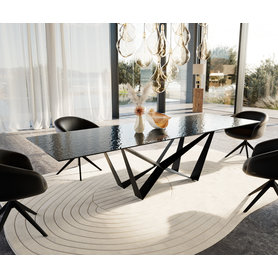 DELIFE Esstisch Edge 300x100 Reliefglas Rauchschwarz 3D-Design Spider Flachstahl Schwarz, Esstische