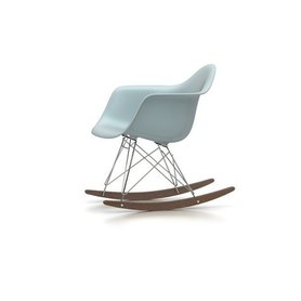 Vitra - Eames Plastic Armchair RAR mit Vollpolster - Gestell verchromt - Sitzschale eisgrau - Bezug Hopsak rot/cognac - Keder basic dark - Kufen Ahorn dunkel