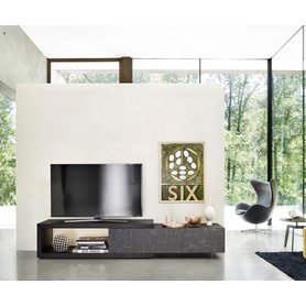 Livitalia Design TV Wohnwand C01 Mattlack Klapptüren Schubladen B 195 210 225 240 255 270 cm Eiche Dunkel für kleines Wohnzimmer 60 Zoll Fernseher