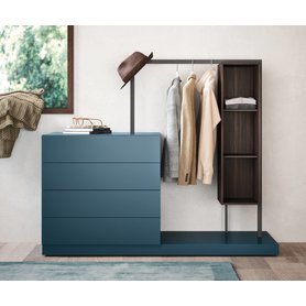 Novamobili Design Kommode Easy 4 mit Garderobe Schubladen auf Podest Schlafzimmer Flur 130 155 cm Breite Weiß Schwarz Grau Grün Matt lackiert