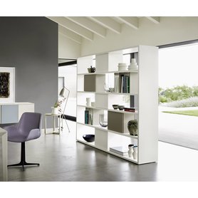 Livitalia Design Standregal Raumteiler Bücherregal C92 Bücher Regal Weiß Matt Eiche Braun furniert Echtholz 2m 3m 4m 250 cm breit Qualität Beleuchtung