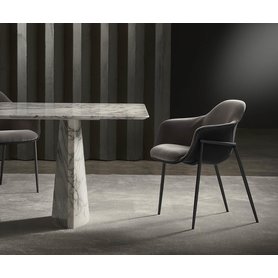 Marelli Chia Design Armlehnenstuhl Esszimmer Stoff Bezug Hellgrau Dunkelgrau modern Metall Schwarz Esstischstuhl Konferenzraum Restaurant exklusiv