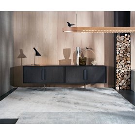 al2 Mobius 003 Design Sideboard dunkles Eichen Furnier Holz Türen Schublade Esszimmer Wohnzimmer Möbel Metallfüße 180 200 220 240 cm breit modern