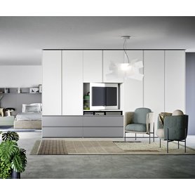 Novamobili Design Kleiderschrank Gola mit TV Fach Halterung Nische Element Schlafzimmer Wohnzimmer für kleine schmale Wohnungen Einraumwohnungen Weiß