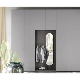 Novamobili Design Kleiderschrank mit Garderobe Spiegel Kleiderstange 150 200 250 300 400 cm breit offen begehbare für Flur Diele Schlafzimmer Weiß