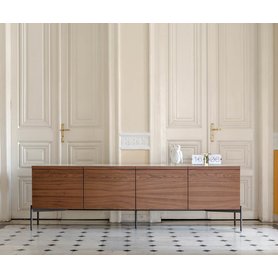 al2 Design Sideboard o-rizon 003 Nussbaum Walnuss Furnier Holz Abdeckplatte Calacatta Keramik 180 200 220 240 cm Breite auf Füßen Esszimmer mit Türen