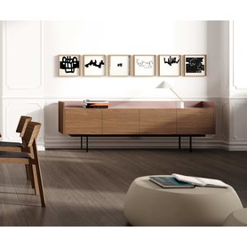 Punt Stockholm Design Sideboard 180 240 cm breit Abdeckplatte Aluminium Eiche Hell Dunkelgrau gebeizt Walnuss Nussbaum Furnier hängend auf Füßen Grau