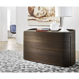 Livitalia Echtholz Design Kommode Round Eiche Braun Grau Walnuss Nussbaum runde große Schubladen Kommode Schlafzimmer 130x80 cm breit Flur Möbel Holz