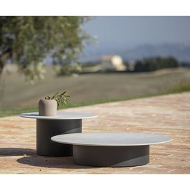 Runder Todus Branta Design für Garten Balkon Beistelltisch rund wetterfest Edelstahl Stahl Metall Keramik pulverbeschichtet Anthrazit Weiß 30 cm